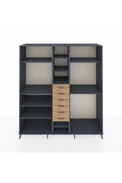 Kronos Dolap 10 Raflı 6 Çekmeceli 3 Askılı 220x59x243 Antrasit-Antrasit/Çam