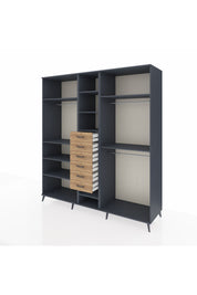 Kronos Dolap 10 Raflı 6 Çekmeceli 3 Askılı 220x59x243 Antrasit-Antrasit/Çam