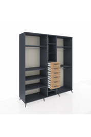 Kronos Dolap 10 Raflı 6 Çekmeceli 3 Askılı 220x59x243 Antrasit-Antrasit/Çam