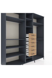 Kronos Dolap 10 Raflı 6 Çekmeceli 3 Askılı 220x59x243 Antrasit-Antrasit/Çam