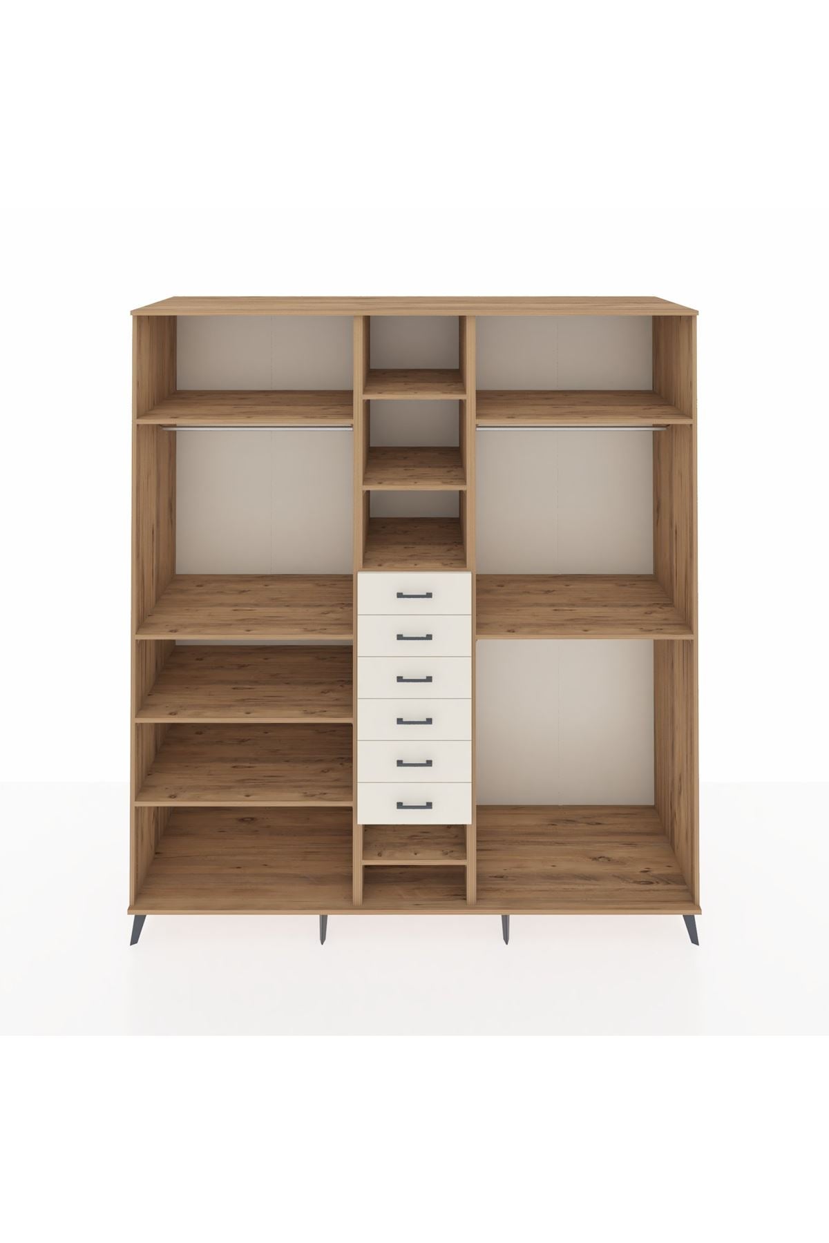 Kronos Dolap 10 Raflı 6 Çekmeceli 3 Askılı 220x59x243 Çam-Çam/Aytaşı