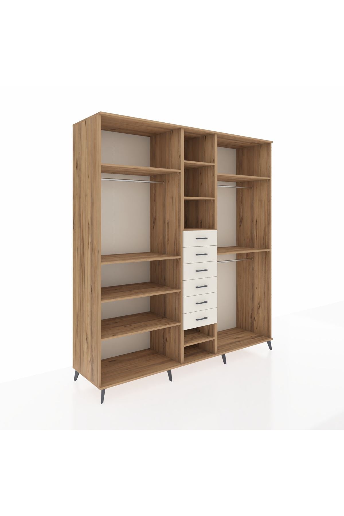 Kronos Dolap 10 Raflı 6 Çekmeceli 3 Askılı 220x59x243 Çam-Çam/Aytaşı