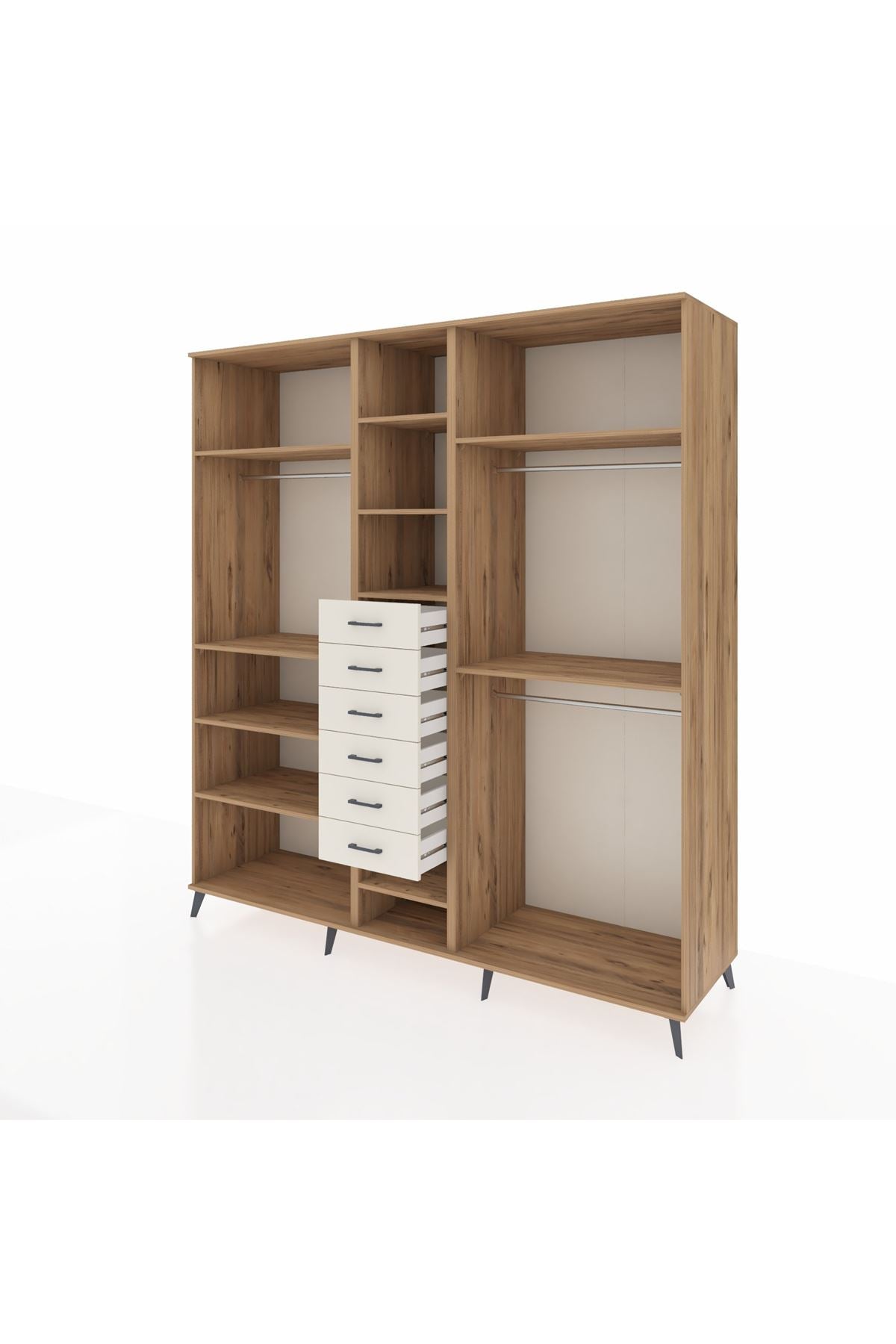Kronos Dolap 10 Raflı 6 Çekmeceli 3 Askılı 220x59x243 Çam-Çam/Aytaşı