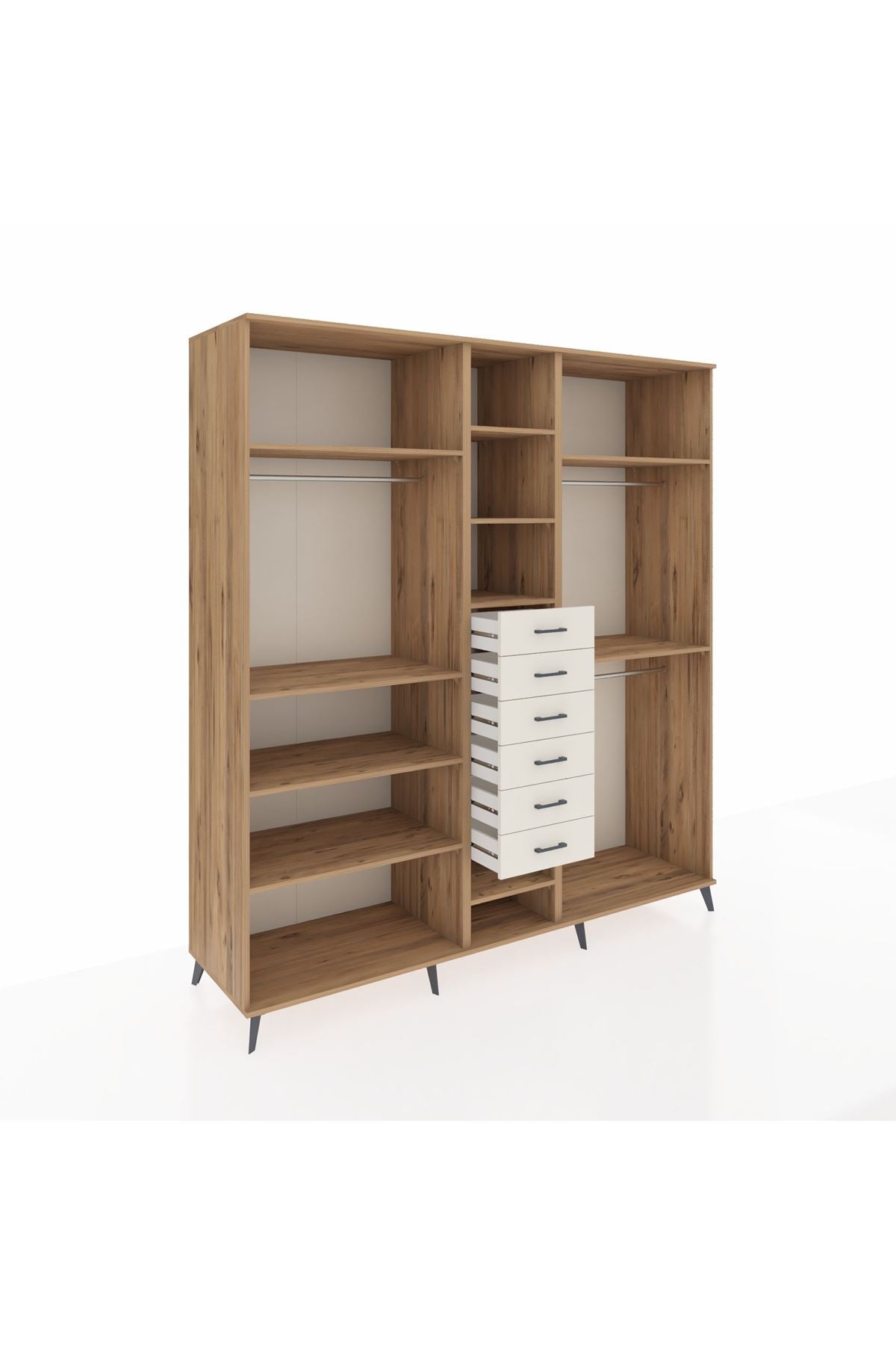 Kronos Dolap 10 Raflı 6 Çekmeceli 3 Askılı 220x59x243 Çam-Çam/Aytaşı