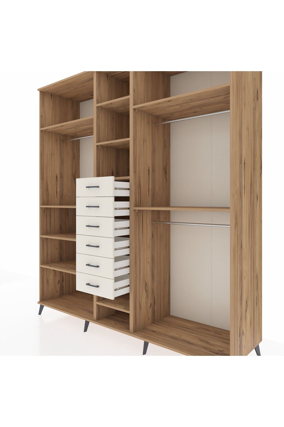 Kronos Dolap 10 Raflı 6 Çekmeceli 3 Askılı 220x59x243 Çam-Çam/Aytaşı