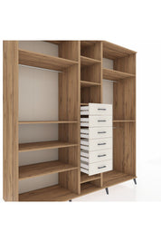 Kronos Dolap 10 Raflı 6 Çekmeceli 3 Askılı 220x59x243 Çam-Çam/Aytaşı