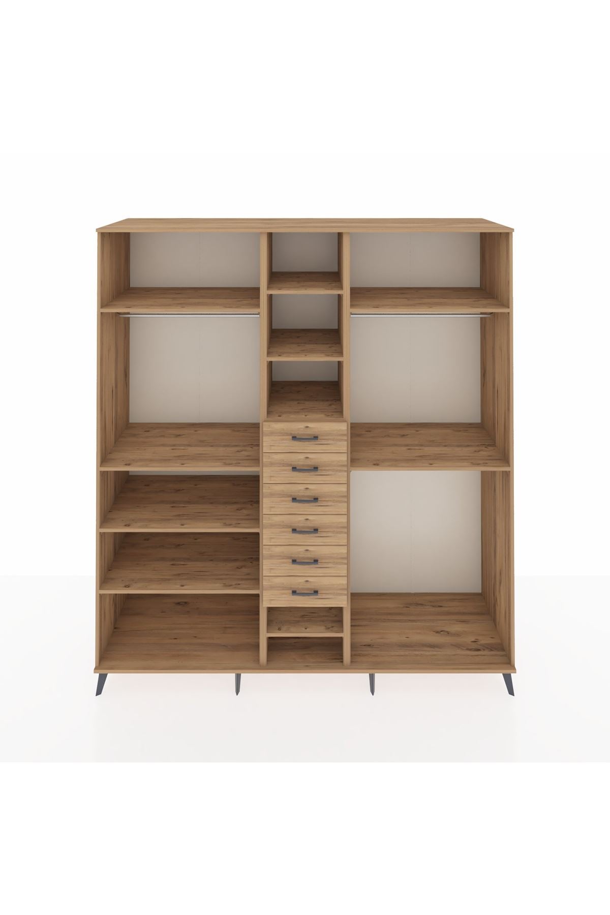 Kronos Dolap 10 Raflı 6 Çekmeceli 3 Askılı 220x59x243 Çam-Çam/Çam