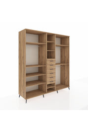 Kronos Dolap 10 Raflı 6 Çekmeceli 3 Askılı 220x59x243 Çam-Çam/Çam