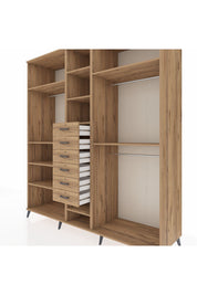 Kronos Dolap 10 Raflı 6 Çekmeceli 3 Askılı 220x59x243 Çam-Çam/Çam