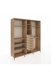 Kronos Dolap 10 Raflı 6 Çekmeceli 3 Askılı 220x59x243 Çam-Çam/Çam