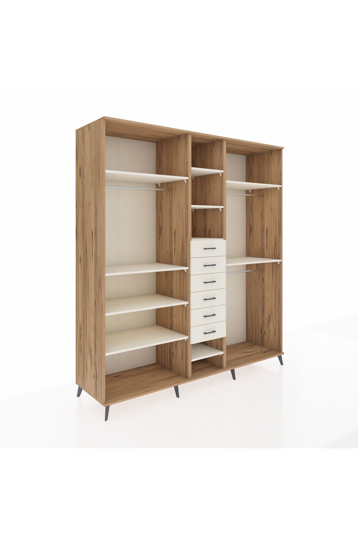 Kronos Dolap 10 Raflı 6 Çekmeceli 3 Askılı 220x59x243 Çam-Aytaşı/Aytaşı