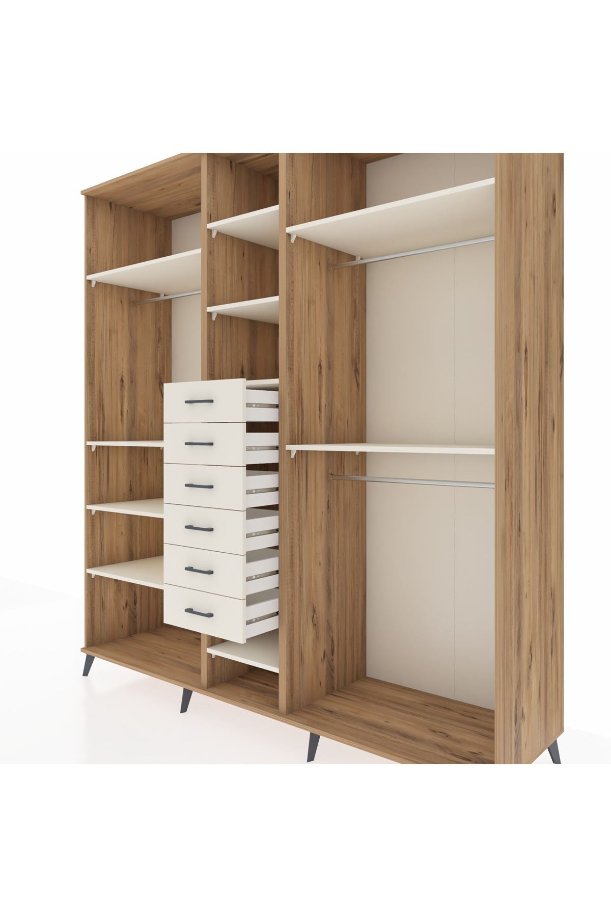 Kronos Dolap 10 Raflı 6 Çekmeceli 3 Askılı 220x59x243 Çam-Aytaşı/Aytaşı