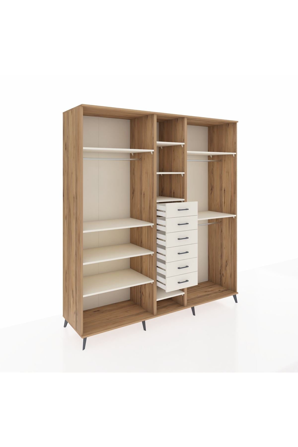 Kronos Dolap 10 Raflı 6 Çekmeceli 3 Askılı 220x59x243 Çam-Aytaşı/Aytaşı