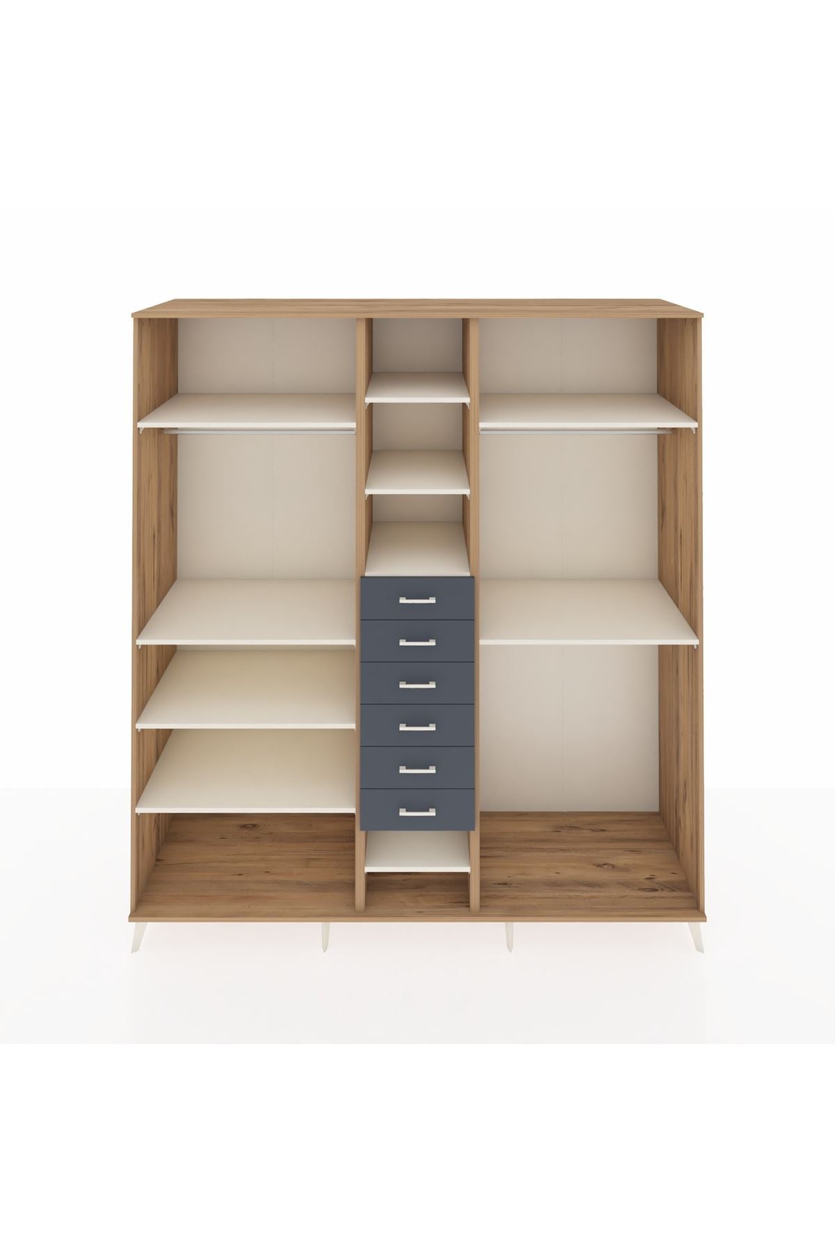 Kronos Dolap 10 Raflı 6 Çekmeceli 3 Askılı 220x59x243 Çam-Aytaşı/Antrasit