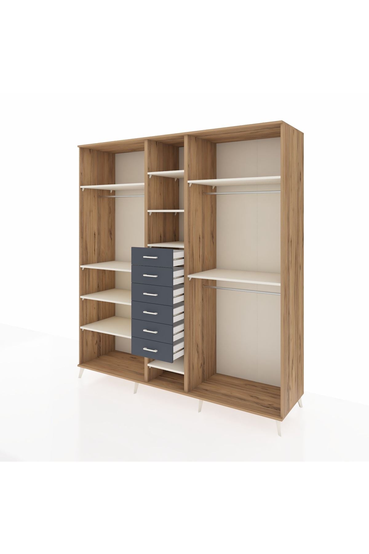 Kronos Dolap 10 Raflı 6 Çekmeceli 3 Askılı 220x59x243 Çam-Aytaşı/Antrasit