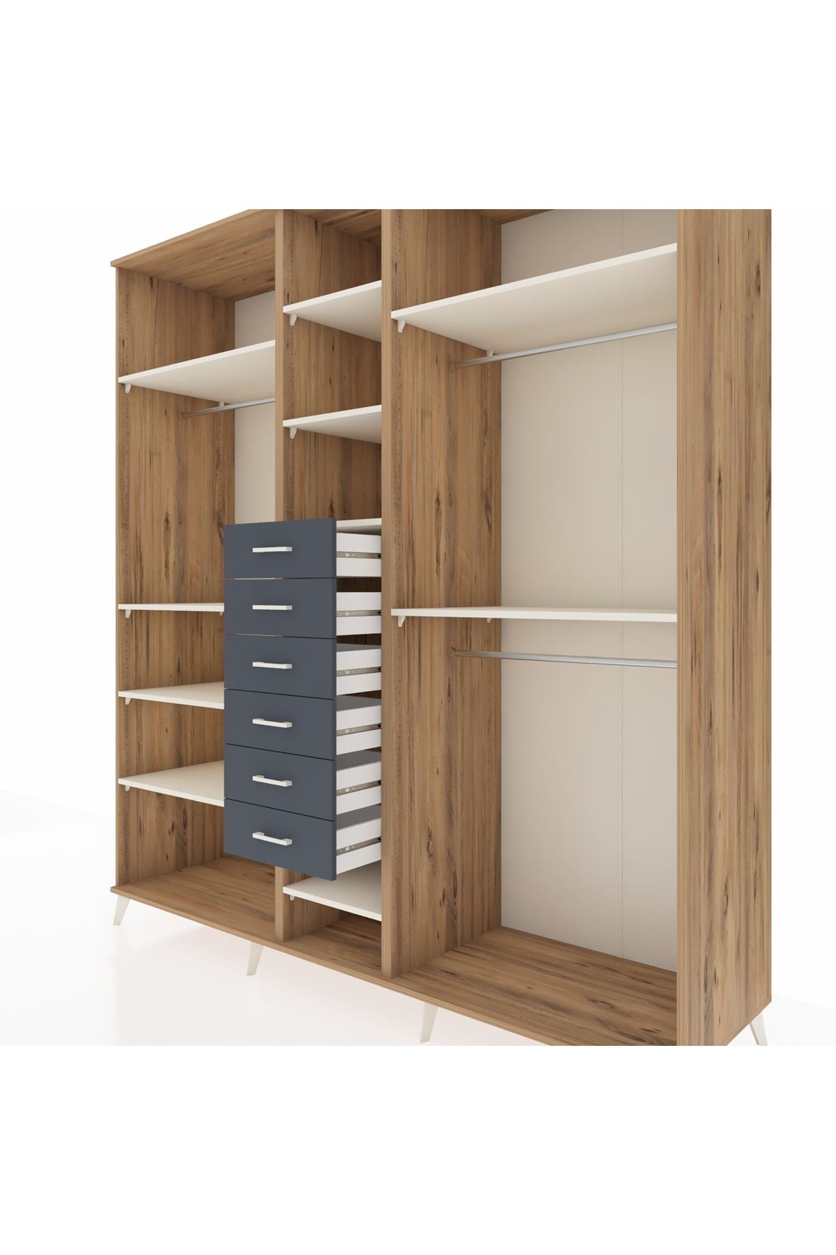 Kronos Dolap 10 Raflı 6 Çekmeceli 3 Askılı 220x59x243 Çam-Aytaşı/Antrasit