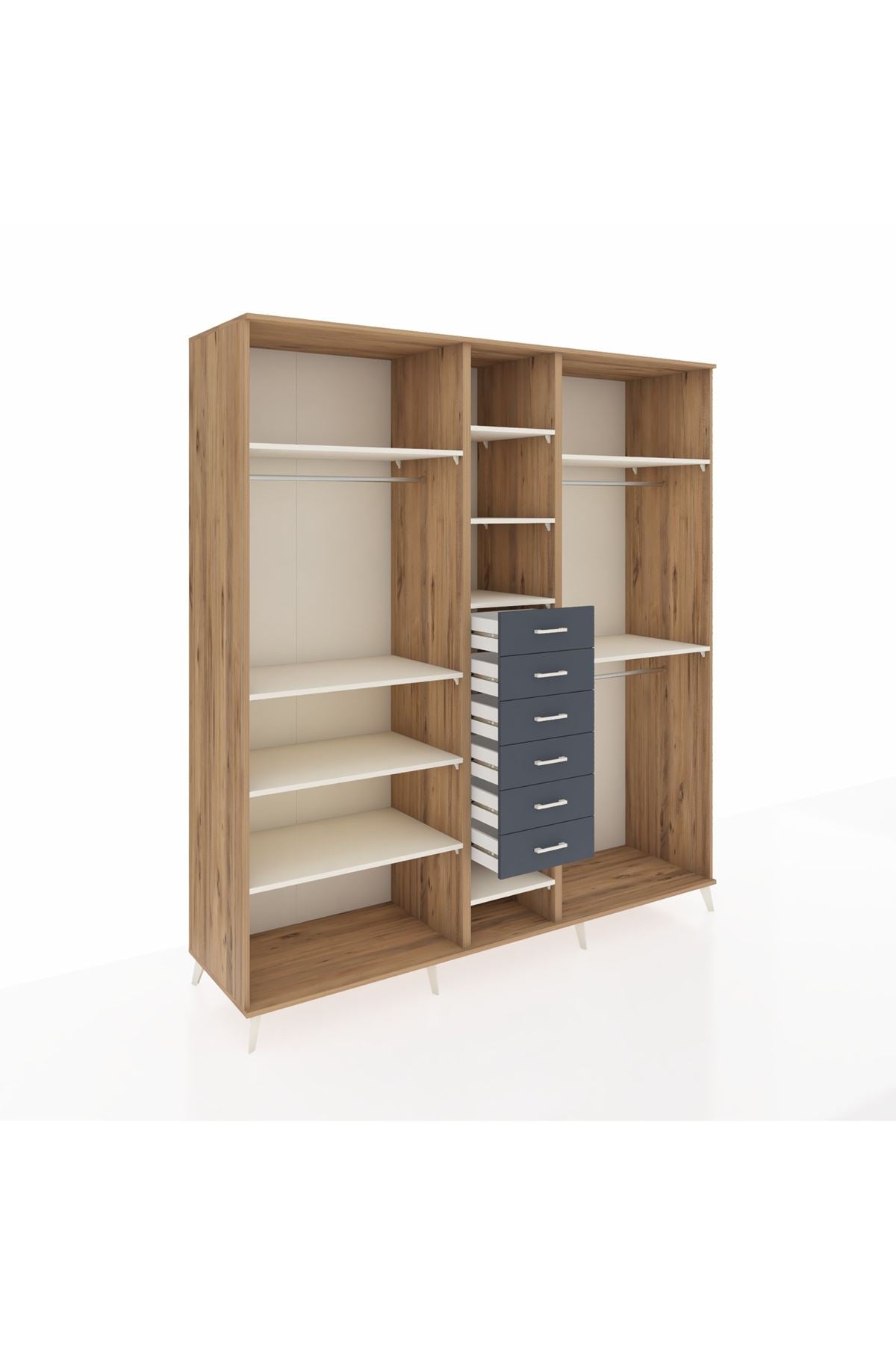 Kronos Dolap 10 Raflı 6 Çekmeceli 3 Askılı 220x59x243 Çam-Aytaşı/Antrasit