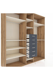 Kronos Dolap 10 Raflı 6 Çekmeceli 3 Askılı 220x59x243 Çam-Aytaşı/Antrasit