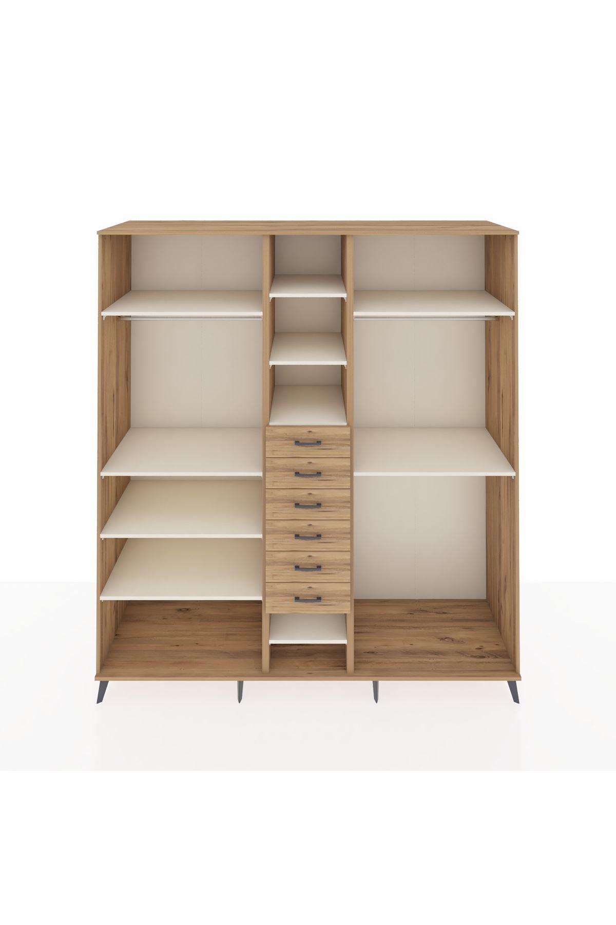 Kronos Dolap 10 Raflı 6 Çekmeceli 3 Askılı 220x59x243 Çam-Aytaşı/Çam