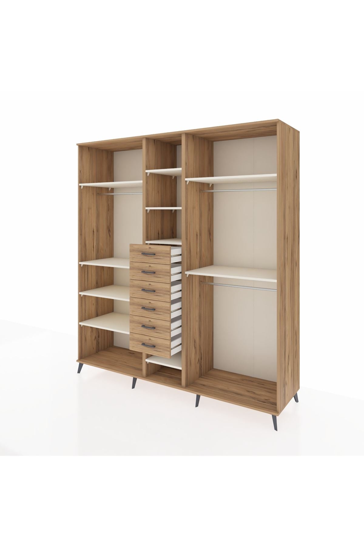 Kronos Dolap 10 Raflı 6 Çekmeceli 3 Askılı 220x59x243 Çam-Aytaşı/Çam