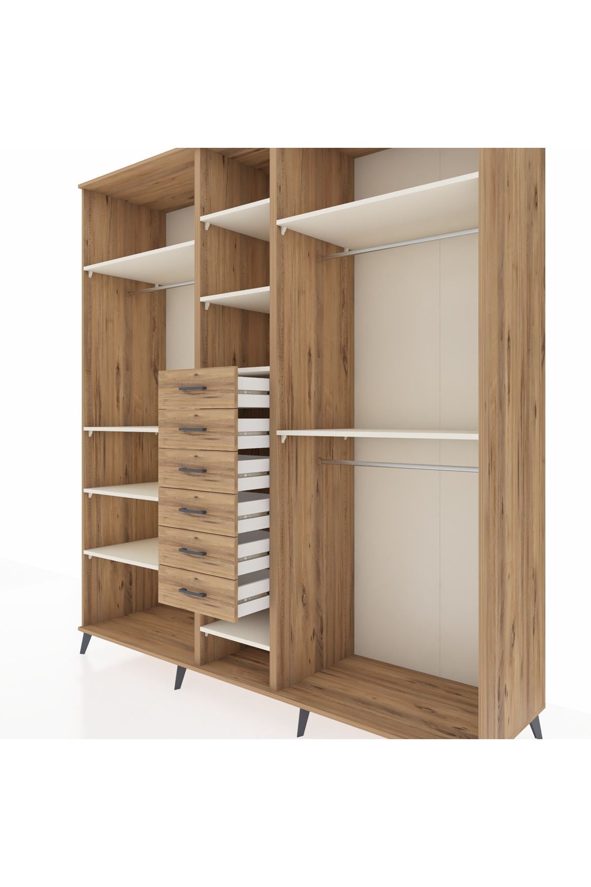 Kronos Dolap 10 Raflı 6 Çekmeceli 3 Askılı 220x59x243 Çam-Aytaşı/Çam