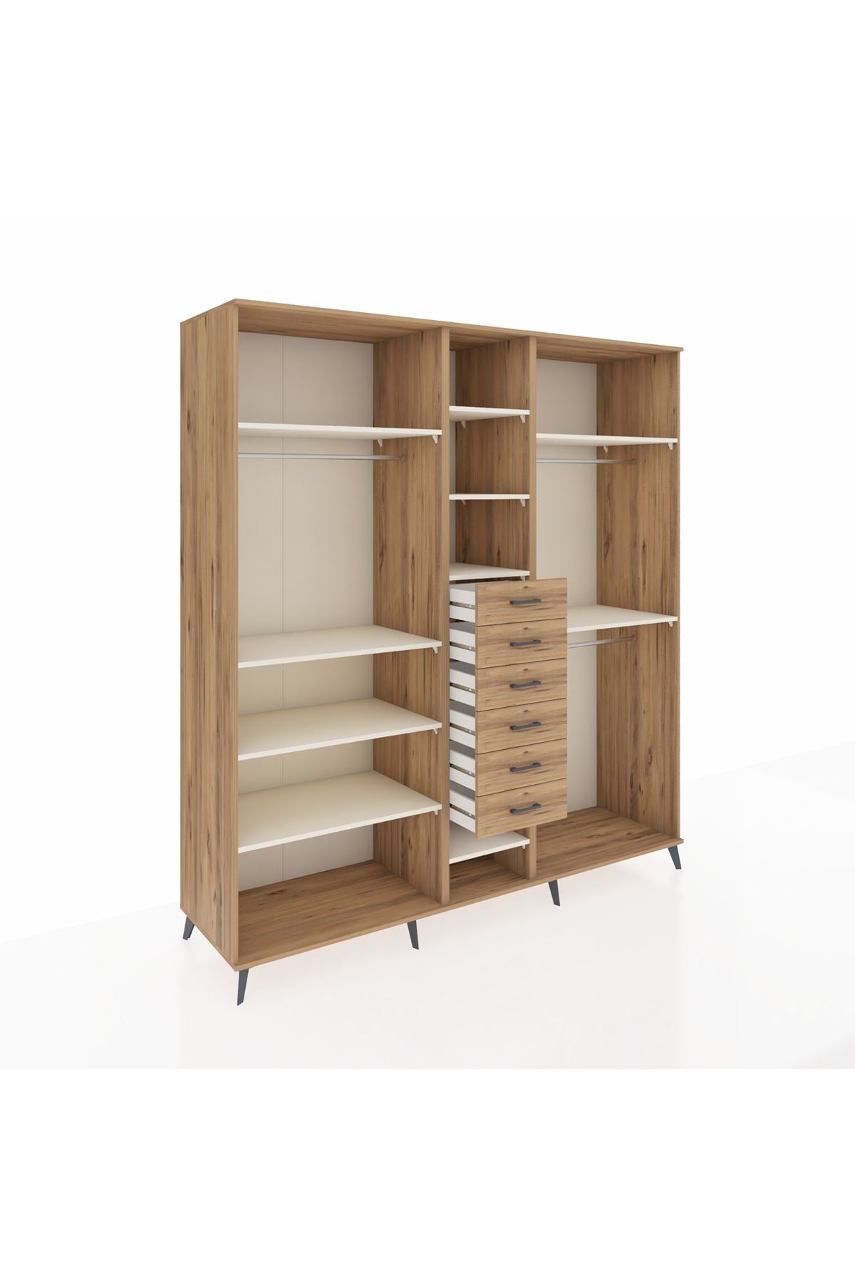 Kronos Dolap 10 Raflı 6 Çekmeceli 3 Askılı 220x59x243 Çam-Aytaşı/Çam