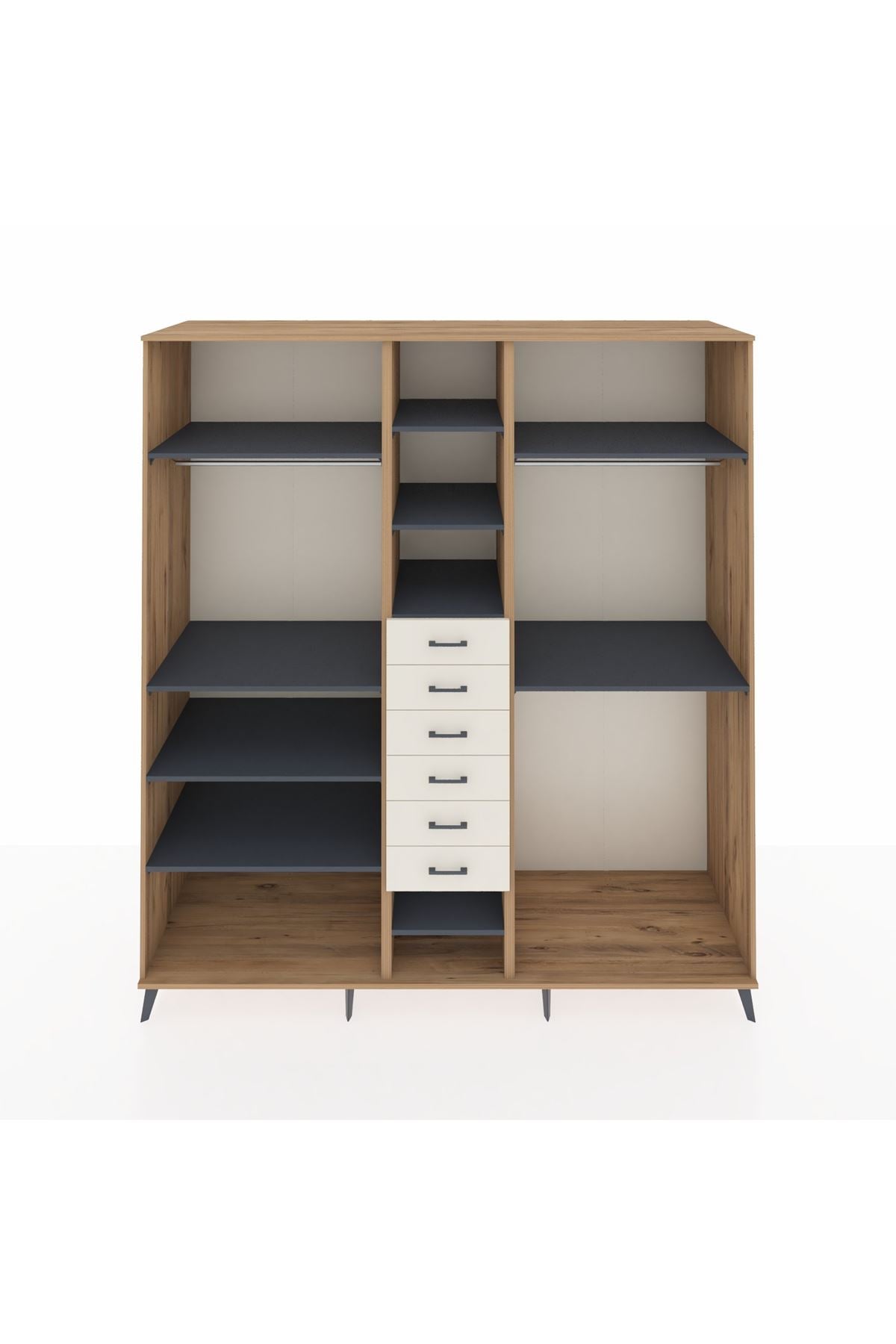 Kronos Dolap 10 Raflı 6 Çekmeceli 3 Askılı 220x59x243 Çam-Antrasit/Aytaşı