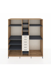 Kronos Dolap 10 Raflı 6 Çekmeceli 3 Askılı 220x59x243 Çam-Antrasit/Aytaşı