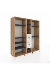 Kronos Dolap 10 Raflı 6 Çekmeceli 3 Askılı 220x59x243 Çam-Antrasit/Aytaşı