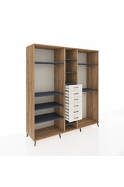 Kronos Dolap 10 Raflı 6 Çekmeceli 3 Askılı 220x59x243 Çam-Antrasit/Aytaşı