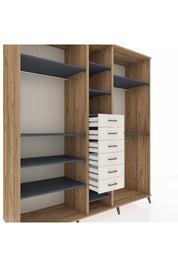 Kronos Dolap 10 Raflı 6 Çekmeceli 3 Askılı 220x59x243 Çam-Antrasit/Aytaşı