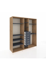 Kronos Dolap 10 Raflı 6 Çekmeceli 3 Askılı 220x59x243 Çam-Antrasit/Antrasit