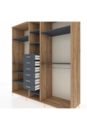 Kronos Dolap 10 Raflı 6 Çekmeceli 3 Askılı 220x59x243 Çam-Antrasit/Antrasit