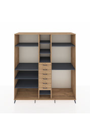 Kronos Dolap 10 Raflı 6 Çekmeceli 3 Askılı 220x59x243 Çam-Antrasit/Çam