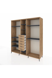 Kronos Dolap 10 Raflı 6 Çekmeceli 3 Askılı 220x59x243 Çam-Antrasit/Çam