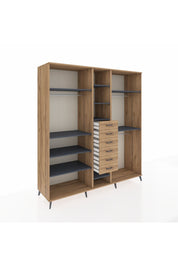 Kronos Dolap 10 Raflı 6 Çekmeceli 3 Askılı 220x59x243 Çam-Antrasit/Çam