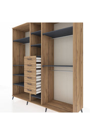 Kronos Dolap 10 Raflı 6 Çekmeceli 3 Askılı 220x59x243 Çam-Antrasit/Çam