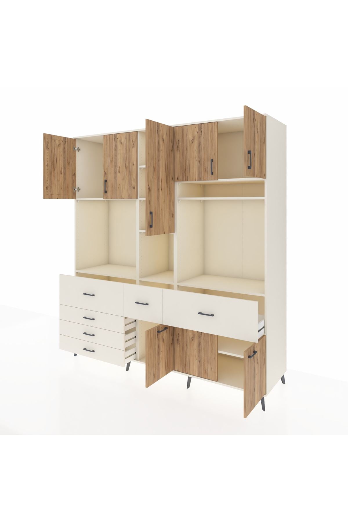 Kronos Dolap 10 Raflı 6 Çekmeceli 8 Kapaklı 220x59x243 Aytaşı-Çam/Aytaşı