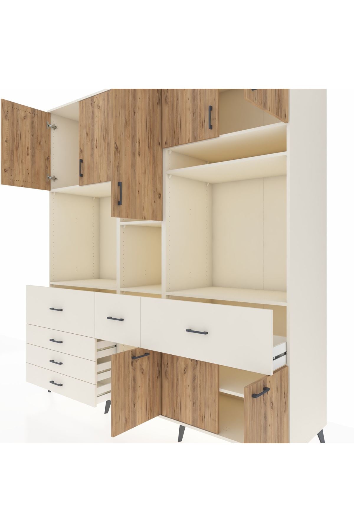 Kronos Dolap 10 Raflı 6 Çekmeceli 8 Kapaklı 220x59x243 Aytaşı-Çam/Aytaşı