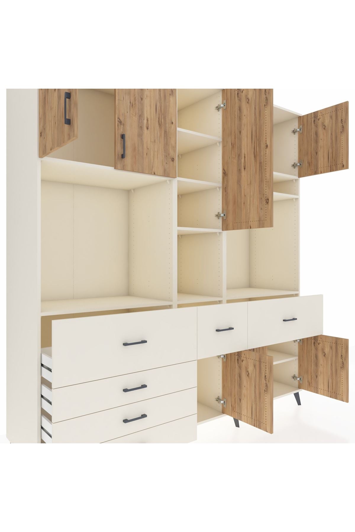 Kronos Dolap 10 Raflı 6 Çekmeceli 8 Kapaklı 220x59x243 Aytaşı-Çam/Aytaşı