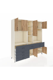 Kronos Dolap 10 Raflı 6 Çekmeceli 8 Kapaklı 220x59x243 Aytaşı-Çam/Antrasit