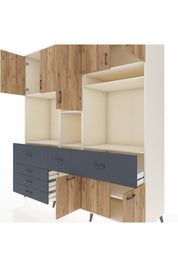 Kronos Dolap 10 Raflı 6 Çekmeceli 8 Kapaklı 220x59x243 Aytaşı-Çam/Antrasit