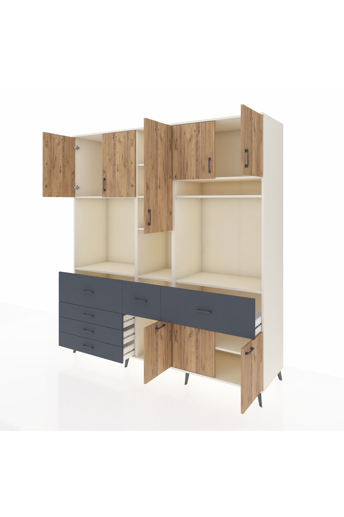 Kronos Dolap 10 Raflı 6 Çekmeceli 8 Kapaklı 220x59x243 Aytaşı-Çam/Antrasit