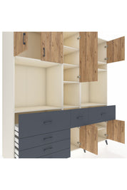 Kronos Dolap 10 Raflı 6 Çekmeceli 8 Kapaklı 220x59x243 Aytaşı-Çam/Antrasit