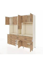 Kronos Dolap 10 Raflı 6 Çekmeceli 8 Kapaklı 220x59x243 Aytaşı-Çam/Çam