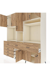 Kronos Dolap 10 Raflı 6 Çekmeceli 8 Kapaklı 220x59x243 Aytaşı-Çam/Çam