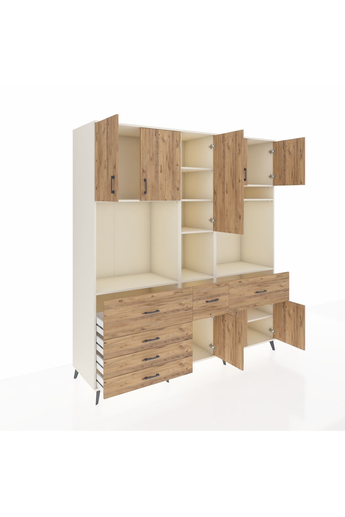 Kronos Dolap 10 Raflı 6 Çekmeceli 8 Kapaklı 220x59x243 Aytaşı-Çam/Çam