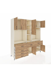 Kronos Dolap 10 Raflı 6 Çekmeceli 8 Kapaklı 220x59x243 Aytaşı-Çam/Çam