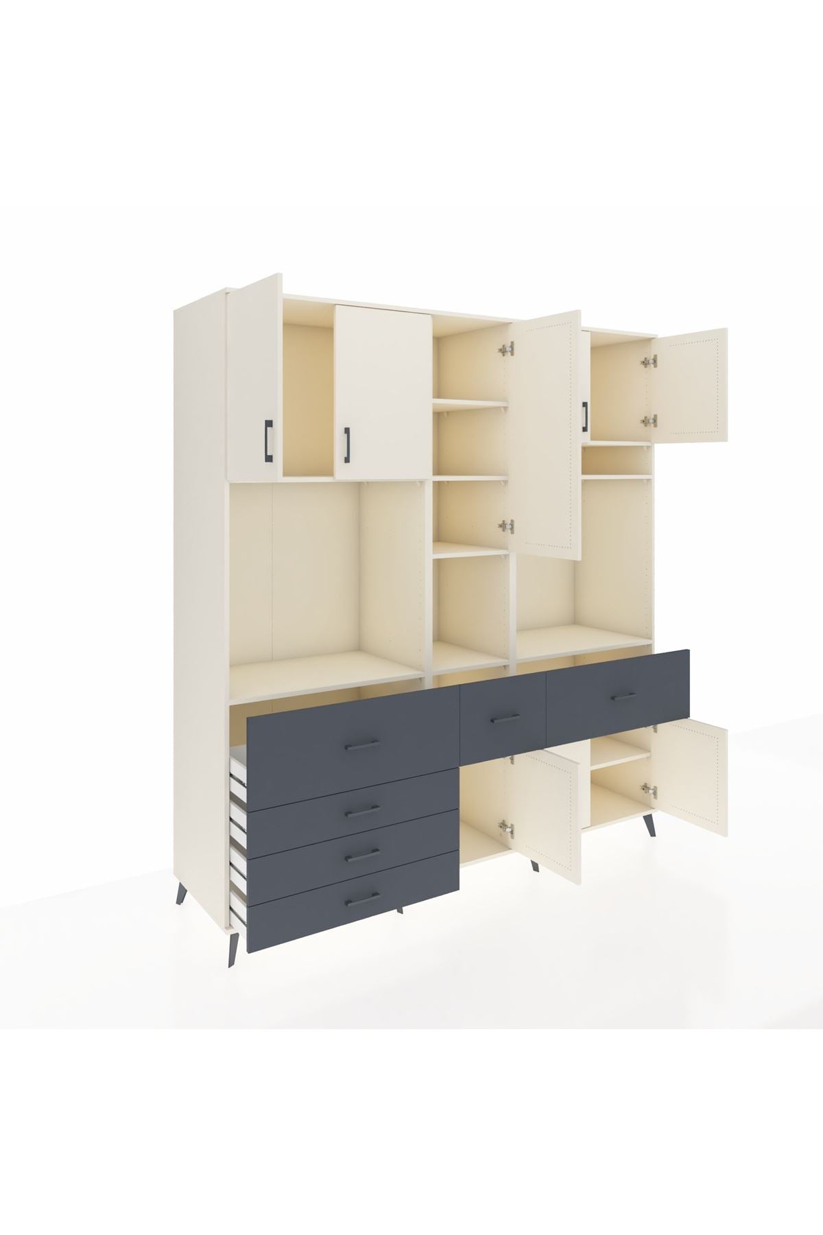 Kronos Dolap 10 Raflı 6 Çekmeceli 8 Kapaklı 220x59x243 Aytaşı-Aytaşı/Antrasit