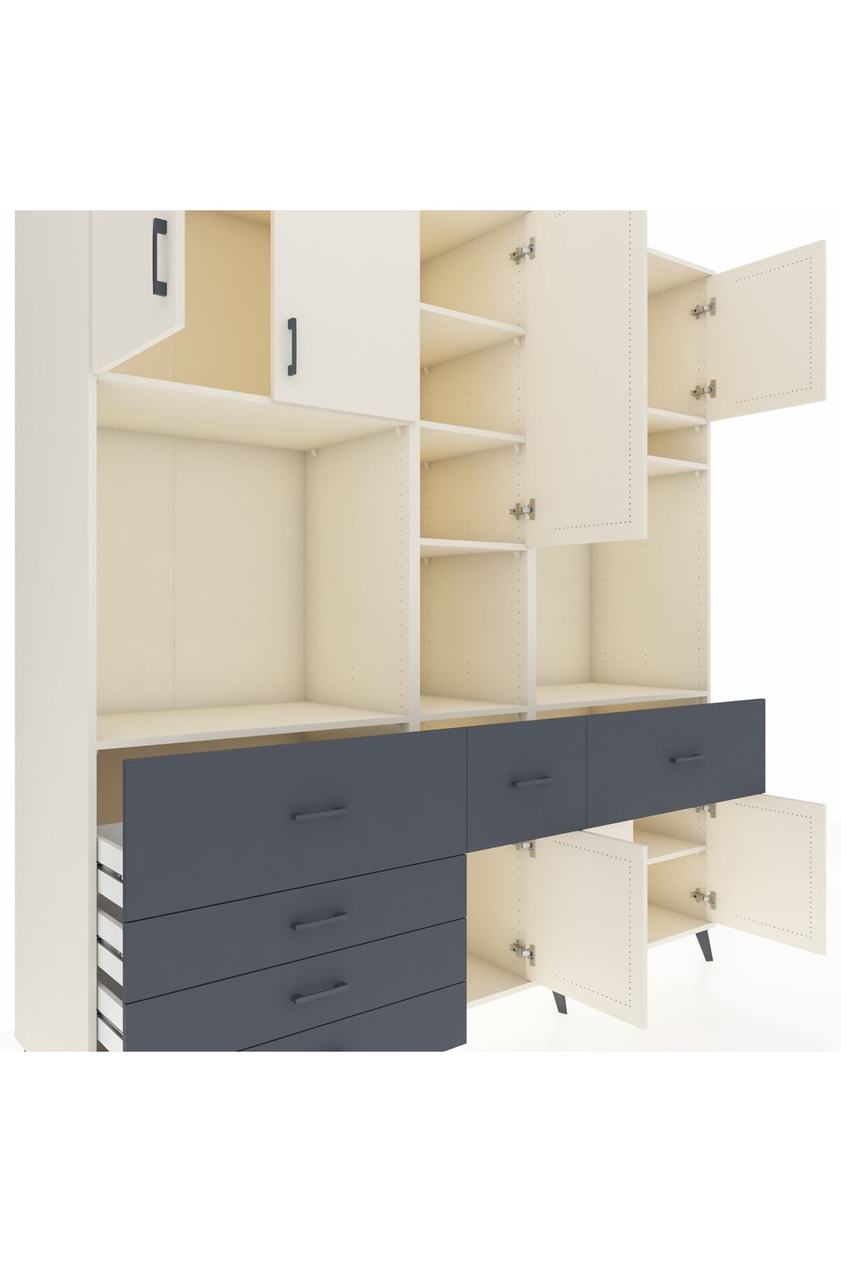 Kronos Dolap 10 Raflı 6 Çekmeceli 8 Kapaklı 220x59x243 Aytaşı-Aytaşı/Antrasit